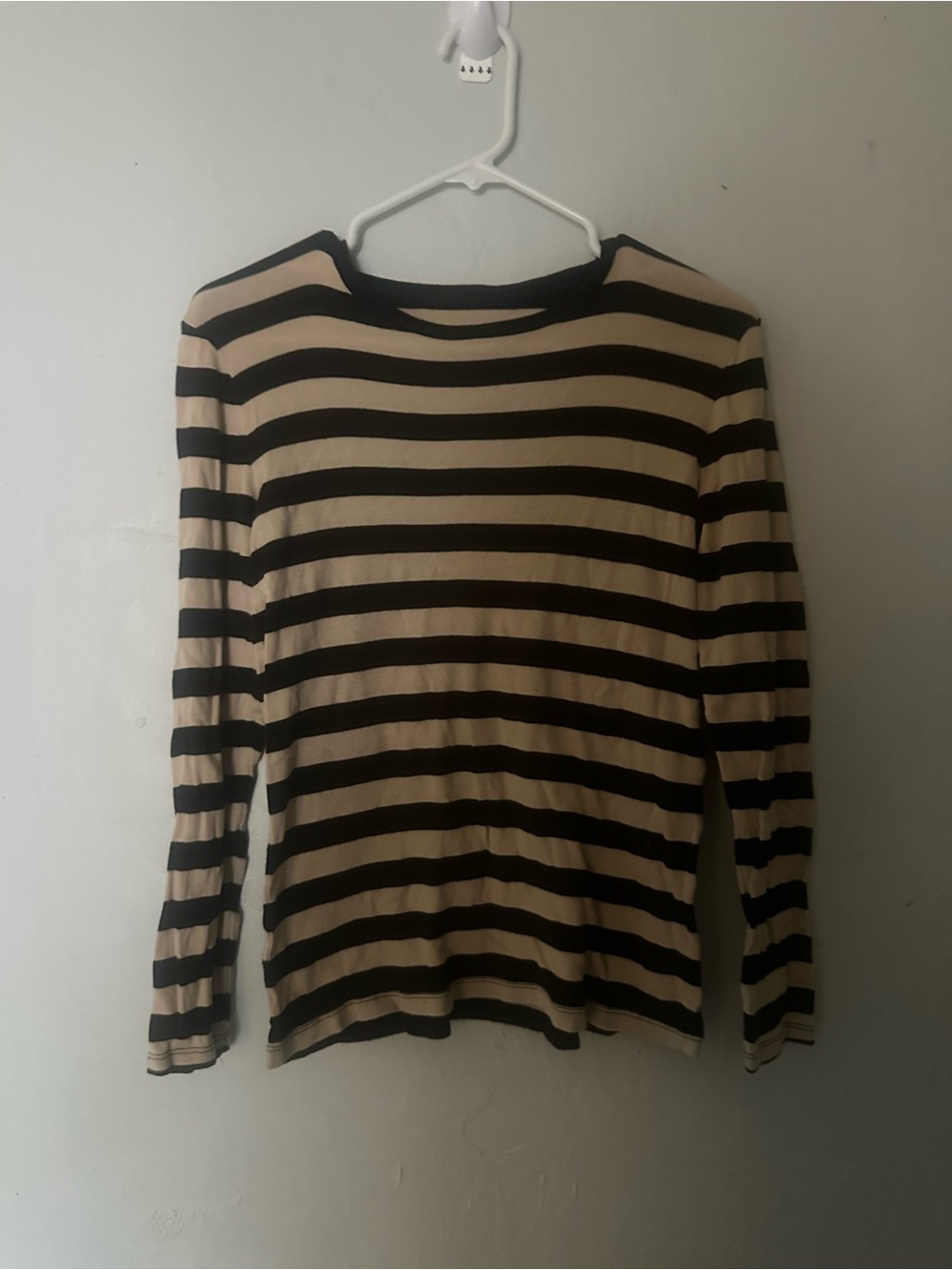 Ann Taylor Beige and Black Striped Long-Sleeve Tee